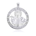 .925 Sterling Silver Religious Saint Benedict CZ Medallion Pendant