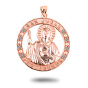 Rose Gold Religious Saint Jude CZ Medallion Pendant