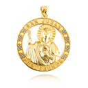 Gold Religious Saint Jude CZ Medallion Pendant