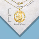 Gold Religious Saint Jude CZ Medallion Pendant Necklace with measurements