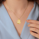 Gold Religious Saint Jude CZ Medallion Pendant Necklace on female model