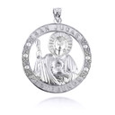 .925 Sterling Silver Religious Saint Jude CZ Medallion Pendant