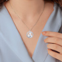 .925 Sterling Silver Religious Saint Jude CZ Medallion Pendant Necklace on female model