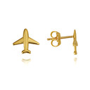 14K Yellow Gold Airplane Travel Stud Earrings