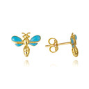 Yellow Gold Enamel Dragonfly Stud Earrings