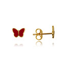 14K Yellow Gold Red Butterfly Enamel Stud Earrings