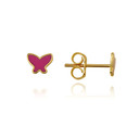 14K Yellow Gold Pink Butterfly Enamel Stud Earrings