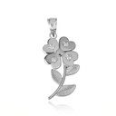 White Gold  4 Leaf Clover Heart Flower Pendant