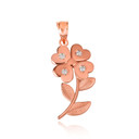 Rose Gold  4 Leaf Clover Heart Flower Pendant