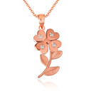Rose Gold  4 Leaf Clover Heart Flower Pendant Necklace