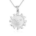 White Gold Celestial Sun Face Pendant Necklace