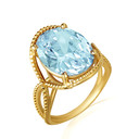 Gold Beaded Oval Aqua Gemstone Infinity Ring