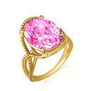 Gold Beaded Oval Pink Gemstone Infinity Ring