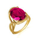 Gold Beaded Oval Ruby Gemstone Infinity Ring