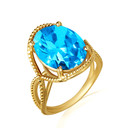 Gold Beaded Oval Blue Topaz Gemstone Infinity Ring