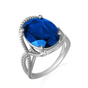 .925 Sterling Silver Beaded Oval Sapphire Gemstone Infinity Ring