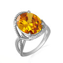 .925 Sterling Silver Beaded Oval Citrine Gemstone Infinity Ring