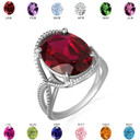 .925 Sterling Silver Beaded Oval Gemstone Infinity Ring