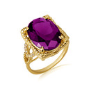 Gold Beaded Oval Amethyst Gemstone Chevron Ring