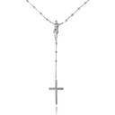 .925 Sterling Silver Dainty Beaded Jesus Christ Cross Crucifix Rosary Necklace