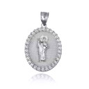 White Gold CZ Saint Jude Oval Medallion Pendant