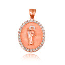 Rose Gold CZ Saint Jude Oval Medallion Pendant