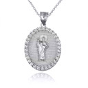 .925 Sterling Silver CZ Saint Jude Oval Medallion Pendant Necklace