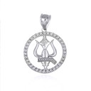 .925 Sterling Silver Lord Shiva Trishul Trident Hindu Om Cubic Zirconia Halo Pendant