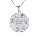 White Gold Spiritual Symbols Faith Medallion Pendant Necklace