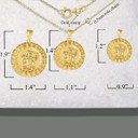 Gold Diamond Cut Ancient Aztec Mayan Sun Calendar Deity Pendant Necklace S/M/L with measurements