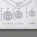 .925 Sterling Silver Diamond Cut Ancient Aztec Mayan Sun Calendar Deity Pendant Necklace S/M/L with measurements.