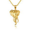 Gold Lucky Elephant Wildlife Animal Pendant Necklace (Available in Yellow/Rose/White Gold)