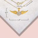 Gold Diamond Studded Winged Angel Heart Pendant Necklace with measurements
