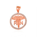 Rose Gold RN Caduceus Registered Nurse Diamond Circle Pendant