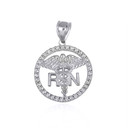 White Gold RN Caduceus Registered Nurse Diamond Circle Pendant