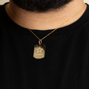 Gold US Army Logo Dog Tag Pendant Necklace on male model
