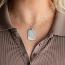 .925 Sterling Silver United States Army Dog Tag Engravable Pendant Necklace on female model