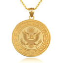 Gold US Army Debossed Coin Pendant Necklace (Available in Yellow/Rose/White Gold)