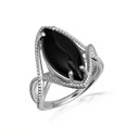 .925 Sterling Silver Beaded Black Onyx Marquise Cut Gemstone Infinity Ring