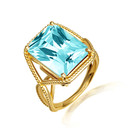 Gold Beaded Emerald Cut Aqua Gemstone Infinity Ring