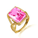 Gold Beaded Emerald Cut Pink Gemstone Infinity Ring