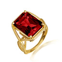 Gold Beaded Emerald Cut Garnet Gemstone Infinity Ring