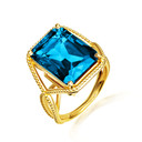 Gold Beaded Emerald Cut Blue Topaz Gemstone Infinity Ring
