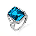 .925 Sterling Silver Beaded Emerald Cut Blue Topaz Gemstone Infinity Ring