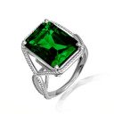 .925 Sterling Silver Beaded Emerald Cut Emerald Gemstone Infinity Ring