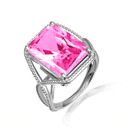 .925 Sterling Silver Beaded Emerald Cut Pink Gemstone Infinity Ring