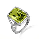 .925 Sterling Silver Beaded Emerald Cut Peridot Gemstone Infinity Ring