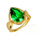 Yellow Gold Infinity Pear Cut Emerald Birthstone Beaded Ring