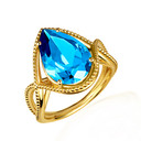 Yellow Gold Infinity Pear Cut Blue Topaz Birthstone Beaded Ring