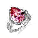 .925 Sterling Silver Beaded Pear Cut Pink Gemstone Infinity Ring